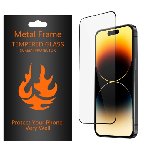Стъклен протектор с метална рамка Metal Frame за iPhone 14 Pro Max, Черен