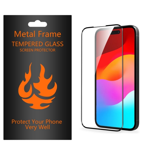 Стъклен протектор с метална рамка Metal Frame за iPhone 15 Plus, Черен