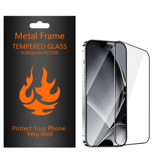 Стъклен протектор с метална рамка Metal Frame за iPhone 16 Pro Max, Черен