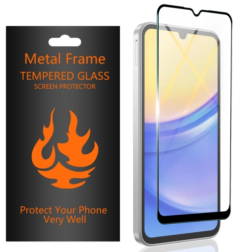 Стъклен протектор с метална рамка Metal Frame за Samsung Galaxy A15 5G, Черен