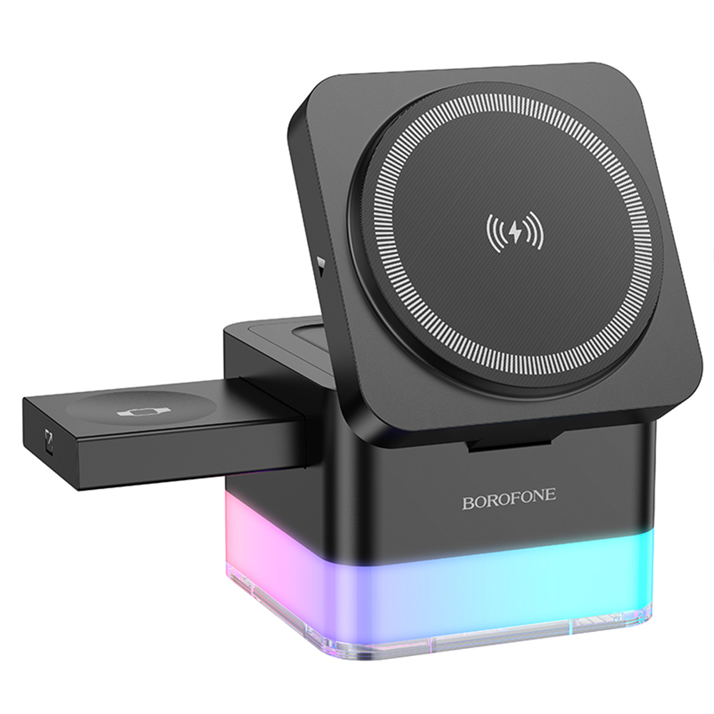 Безжично зарядно Borofone Wireless BQ34 Square 3 in 1, 15W, Черен