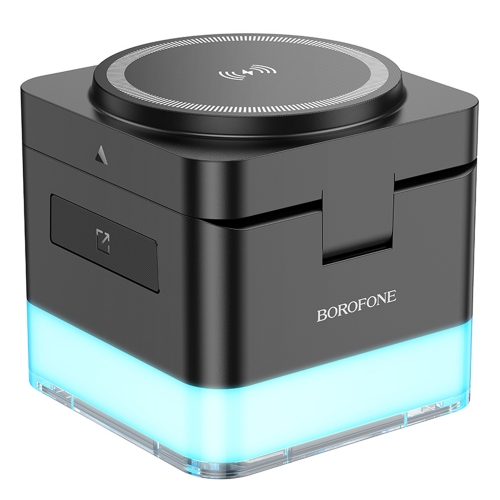 Безжично зарядно Borofone Wireless BQ34 Square 3 in 1, 15W, Черен