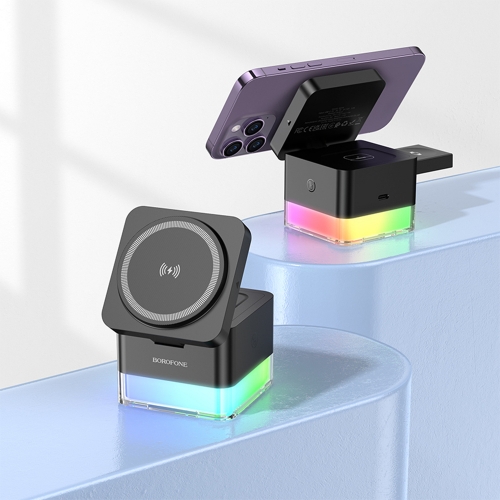 Безжично зарядно Borofone Wireless BQ34 Square 3 in 1, 15W, Черен