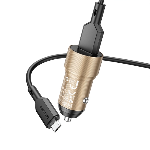 Зарядно за кола 12V, BOROFONE BZ19A Wisdom USB-QC 3.0 18W, кабел USB към Micro USB, Златист