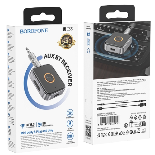 Bluetooth приемник Borofone BC55 Suave 3.5mm, Черен