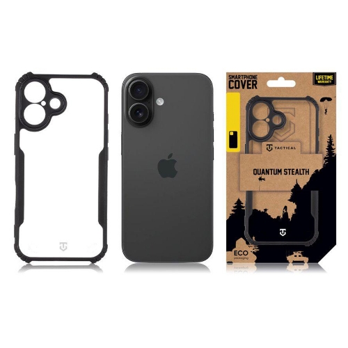 Удароустойчив калъф Tactical Quantum Stealth за iPhone 16 Plus, Прозрачен-черен