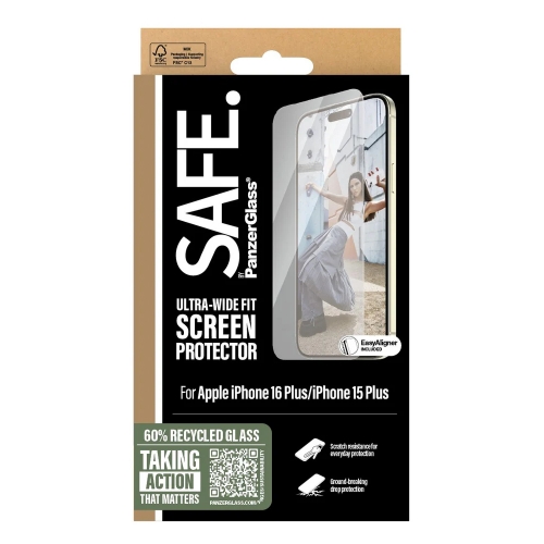 Стъклен Протектор SAFE за iPhone 15 Plus / 16 Plus Ultra-Wide Fit
