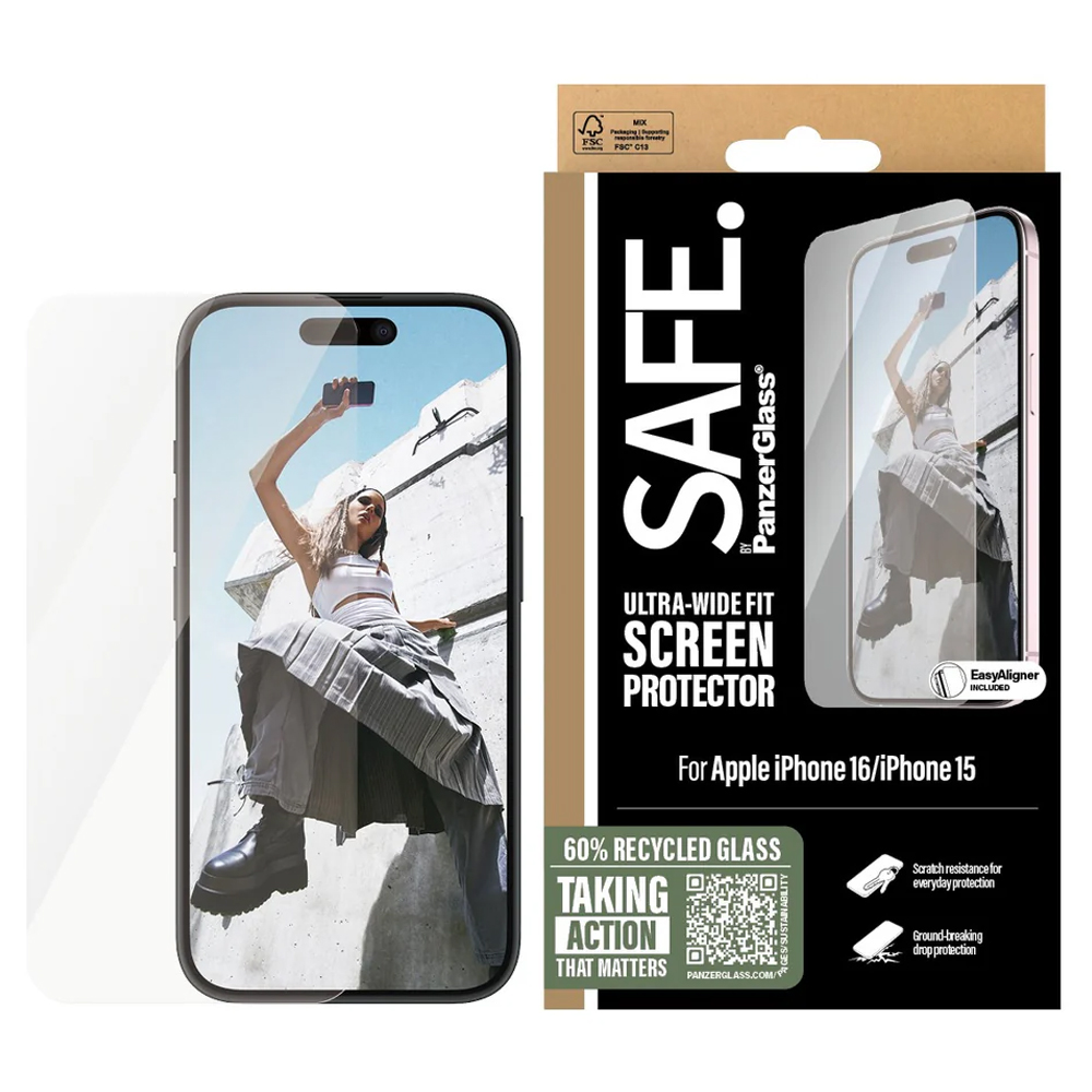 Стъклен Протектор SAFE за iPhone 15 / 16 Ultra-Wide Fit