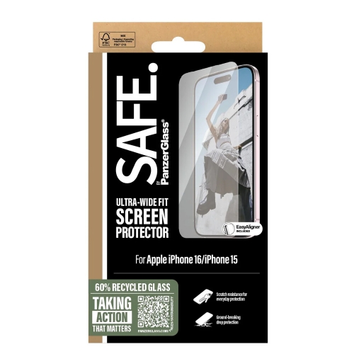 Стъклен Протектор SAFE за iPhone 15 / 16 Ultra-Wide Fit