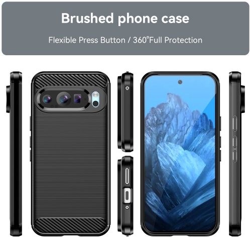 Силиконов Калъф Carbon Fibre за Google Pixel 9 / Pixel 9 Pro, Черен