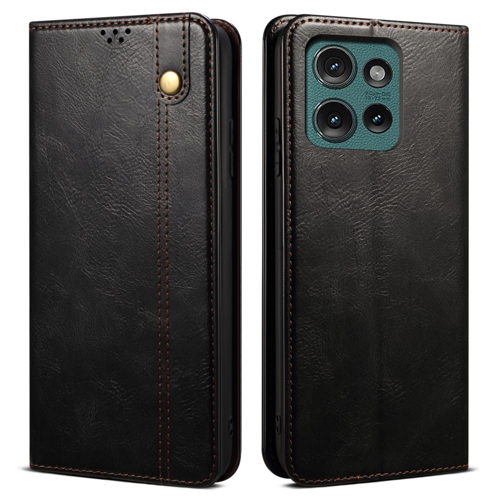 Калъф Тефтер Waxy Leather за Motorola Edge 50 Neo 5G, Черен