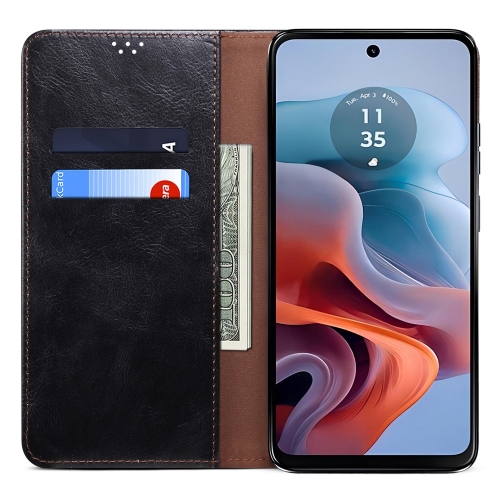 Калъф Тефтер Waxy Leather за Motorola Edge 50 Neo 5G, Черен