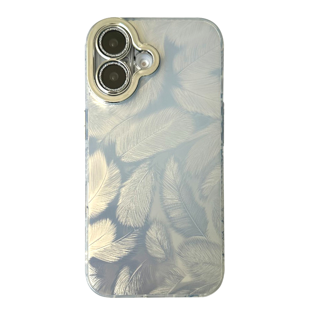 Удароустойчив калъф Feather Pattern за iPhone 16, Сребрист