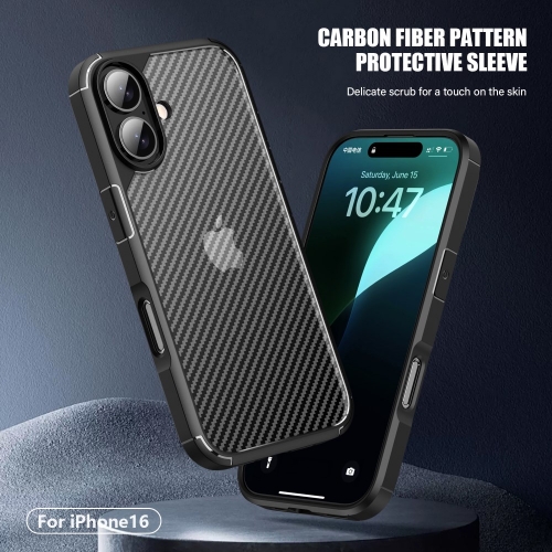 Удароустойчив калъф Shockproof Carbon заiPhone 16, Черен