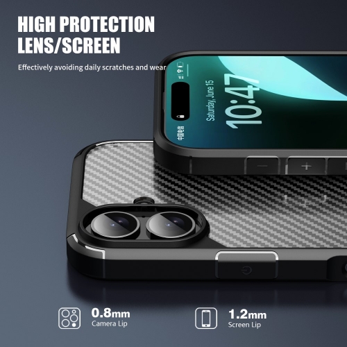 Удароустойчив калъф Shockproof Carbon заiPhone 16 Plus, Черен