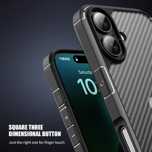 Удароустойчив калъф Shockproof Carbon заiPhone 16 Plus, Черен