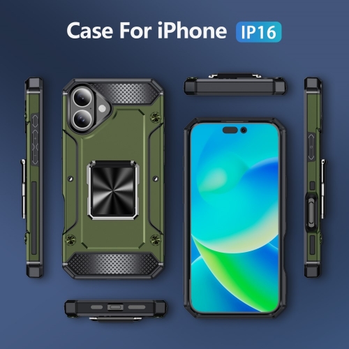 Удароустойчив калъф Military Grade Anti-Drop за iPhone 16, Зелен