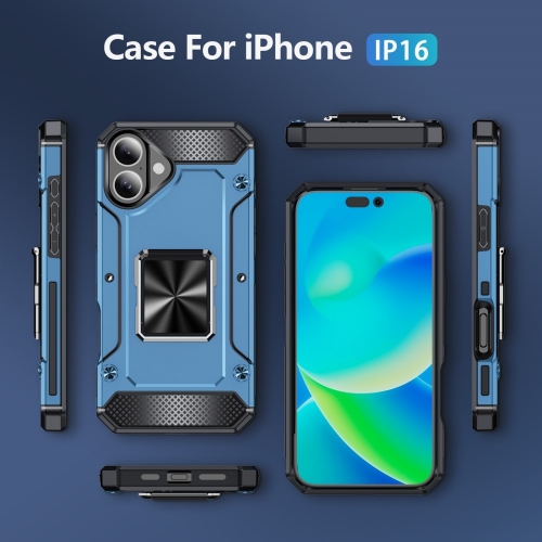 Удароустойчив калъф Military Grade Anti-Drop за iPhone 16, Син
