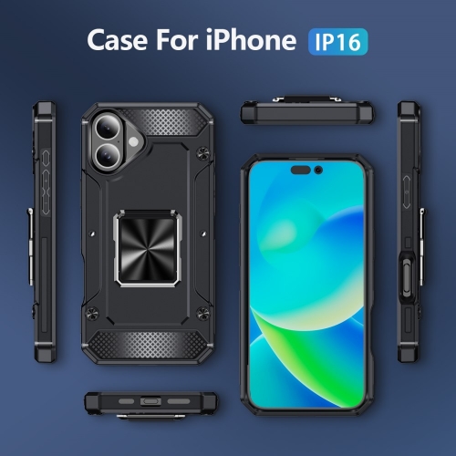Удароустойчив калъф Military Grade Anti-Drop за iPhone 16, Черен