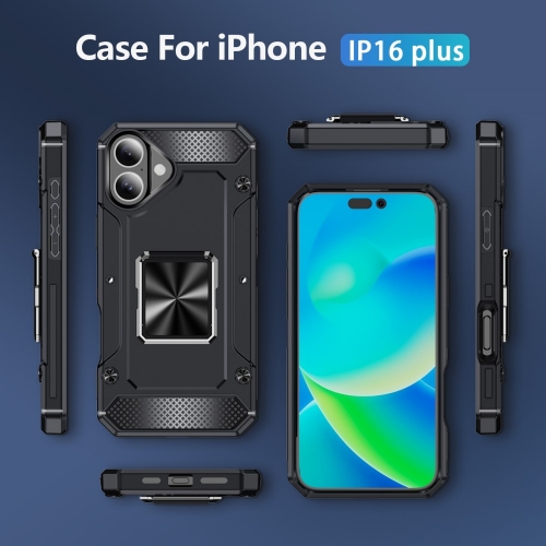 Удароустойчив калъф Military Grade Anti-Drop за iPhone 16 Plus, Черен
