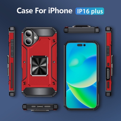 Удароустойчив калъф Military Grade Anti-Drop за iPhone 16 Plus, Червен