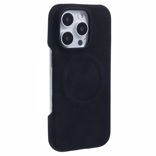 Удароустойчив калъф Leather Touch MagSF за iPhone 16 Pro, Черен