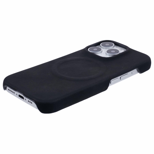 Удароустойчив калъф Leather Touch MagSF за iPhone 16 Pro, Черен