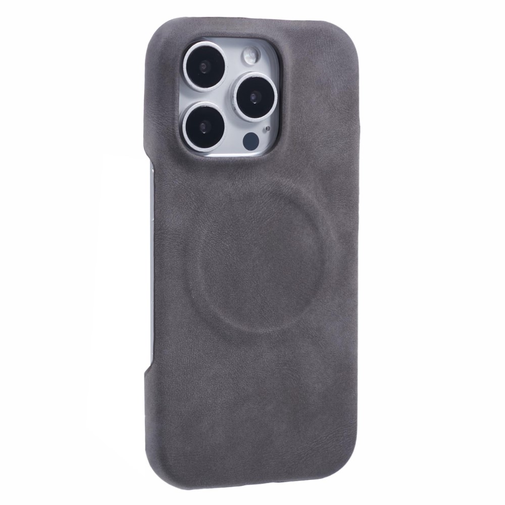 Удароустойчив калъф Leather Touch MagSF за iPhone 16 Pro, Сив