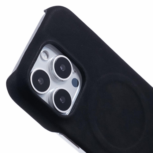 Удароустойчив калъф Leather Touch MagSF за iPhone 16 Pro Max, Черен
