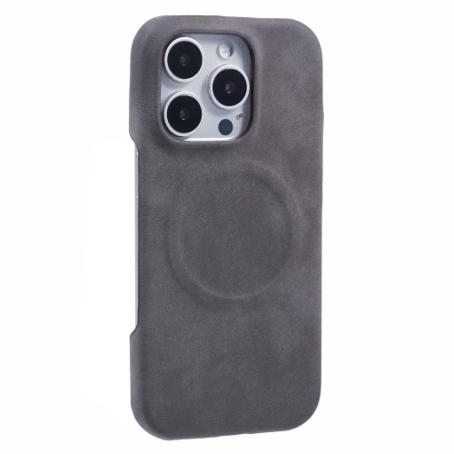 Удароустойчив калъф Leather Touch MagSF за iPhone 16 Pro Max, Сив
