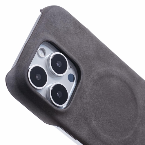 Удароустойчив калъф Leather Touch MagSF за iPhone 16 Pro Max, Сив