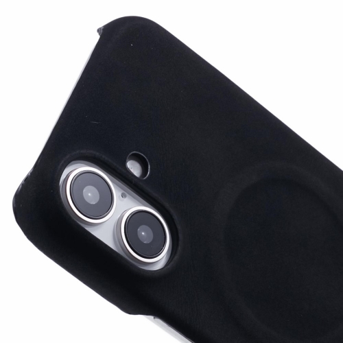 Удароустойчив калъф Leather Touch MagSF за iPhone 16 Plus, Черен