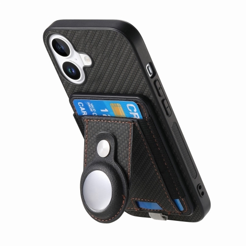 Удароустойчив калъф Leather Card Holder за iPhone 16, Черен