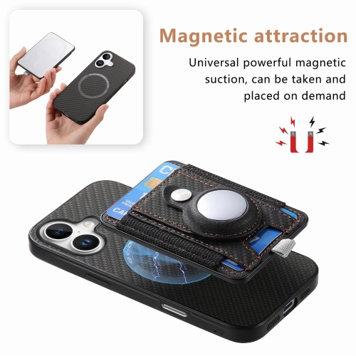 Удароустойчив калъф Leather Card Holder за iPhone 16, Черен