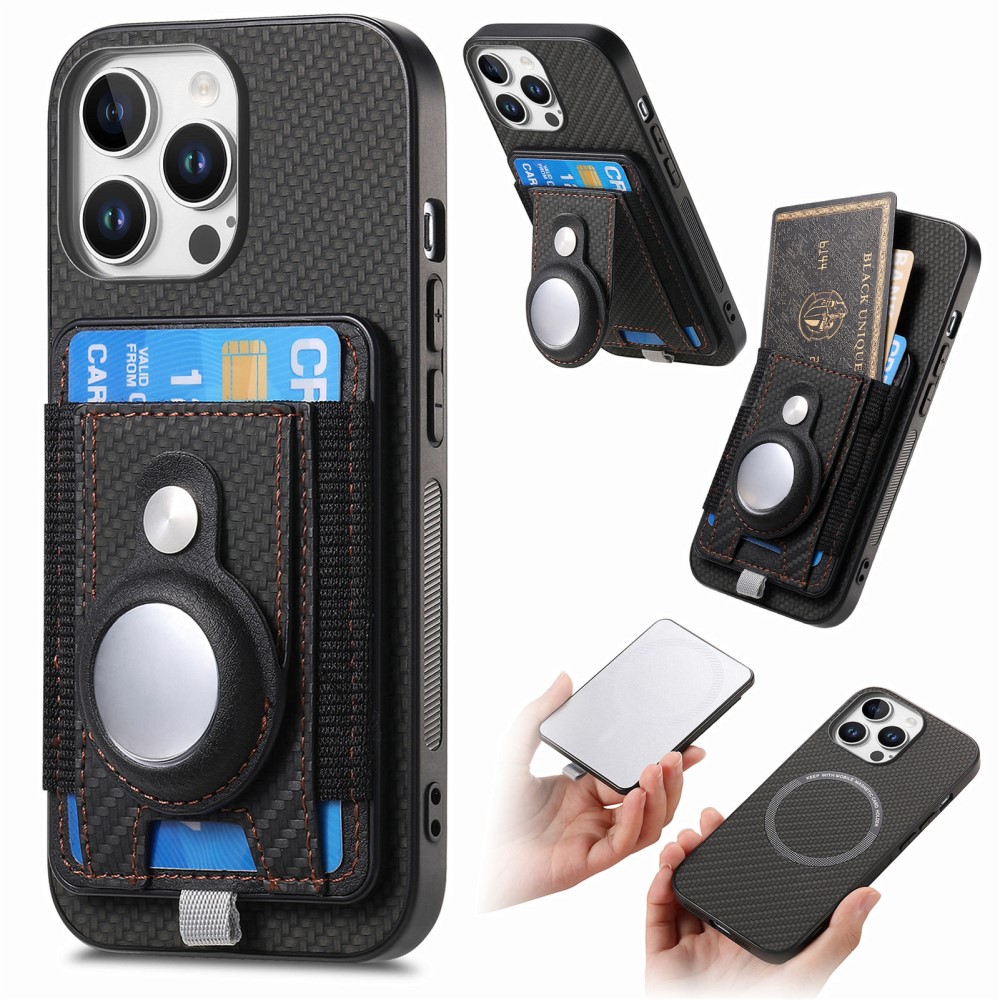 Удароустойчив калъф Leather Card Holder за iPhone 16 Pro Max, Черен