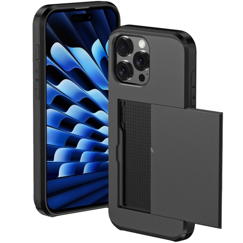 Удароустойчив калъф Sliding Card за iPhone 16 Pro Max, Черен
