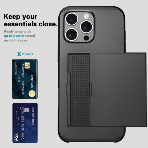 Удароустойчив калъф Sliding Card за iPhone 16 Pro Max, Черен