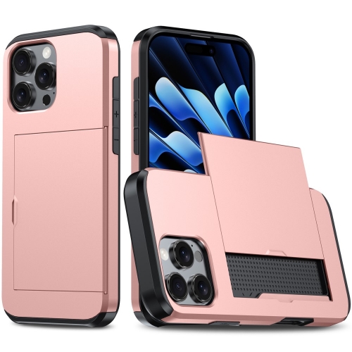 Удароустойчив калъф Sliding Card за iPhone 16 Pro Max, Розово-Златист