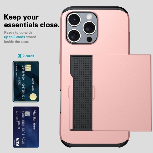 Удароустойчив калъф Sliding Card за iPhone 16 Pro Max, Розово-Златист