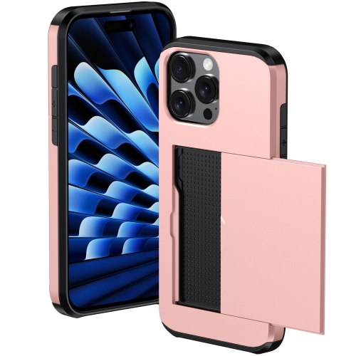 Удароустойчив калъф Sliding Card за iPhone 16 Pro, Розово-Златист