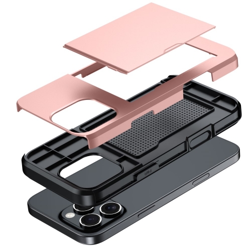 Удароустойчив калъф Sliding Card за iPhone 16 Pro, Розово-Златист