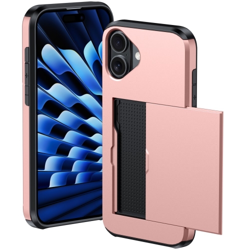 Удароустойчив калъф Sliding Card за iPhone 16, Розово-Златист