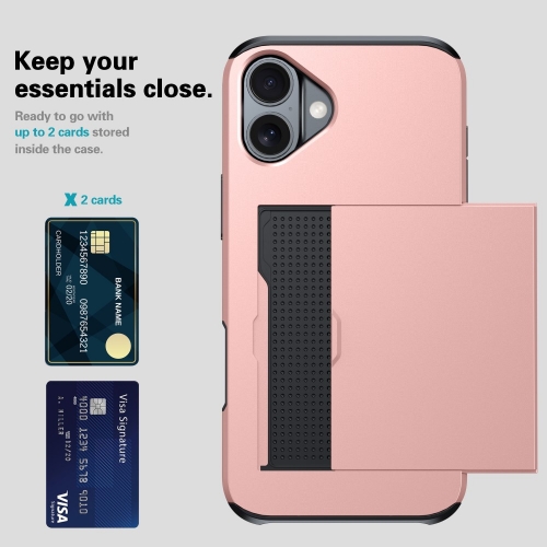 Удароустойчив калъф Sliding Card за iPhone 16, Розово-Златист