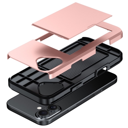 Удароустойчив калъф Sliding Card за iPhone 16, Розово-Златист