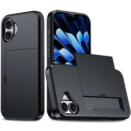 Удароустойчив калъф Sliding Card за iPhone 16, Черен
