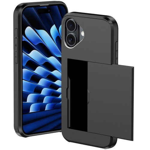Удароустойчив калъф Sliding Card за iPhone 16, Черен