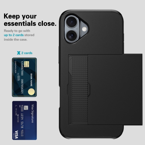 Удароустойчив калъф Sliding Card за iPhone 16, Черен