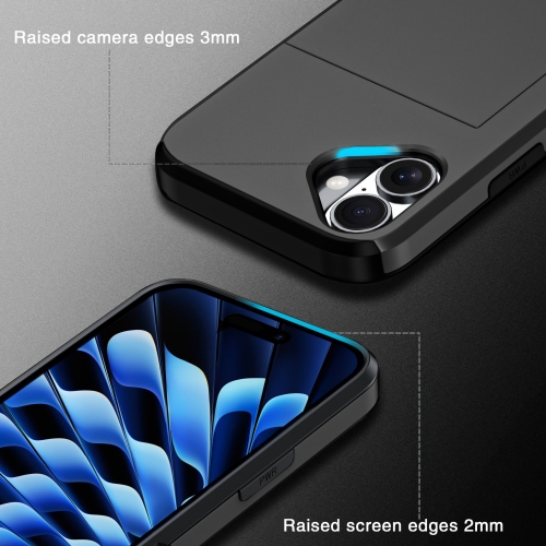 Удароустойчив калъф Sliding Card за iPhone 16, Черен