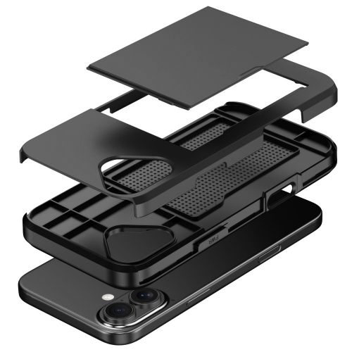 Удароустойчив калъф Sliding Card за iPhone 16, Черен