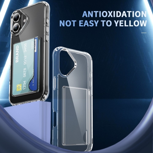 Удароустойчив калъф Card Holder за iPhone 16, Прозрачен